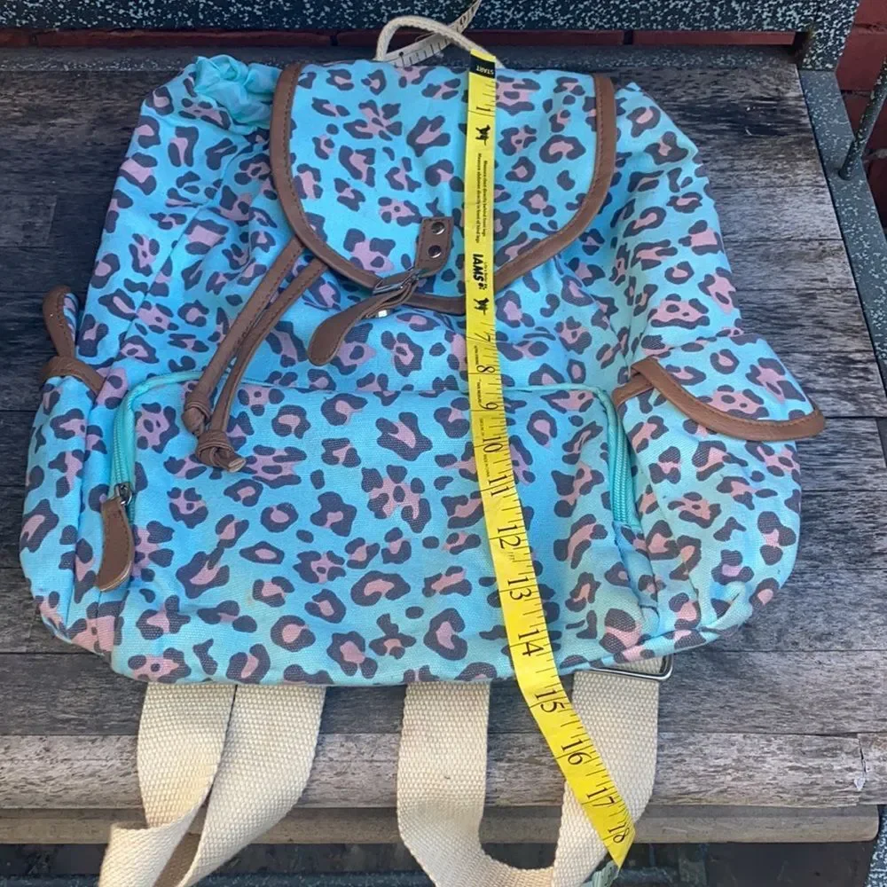 Teal leopard print back pack